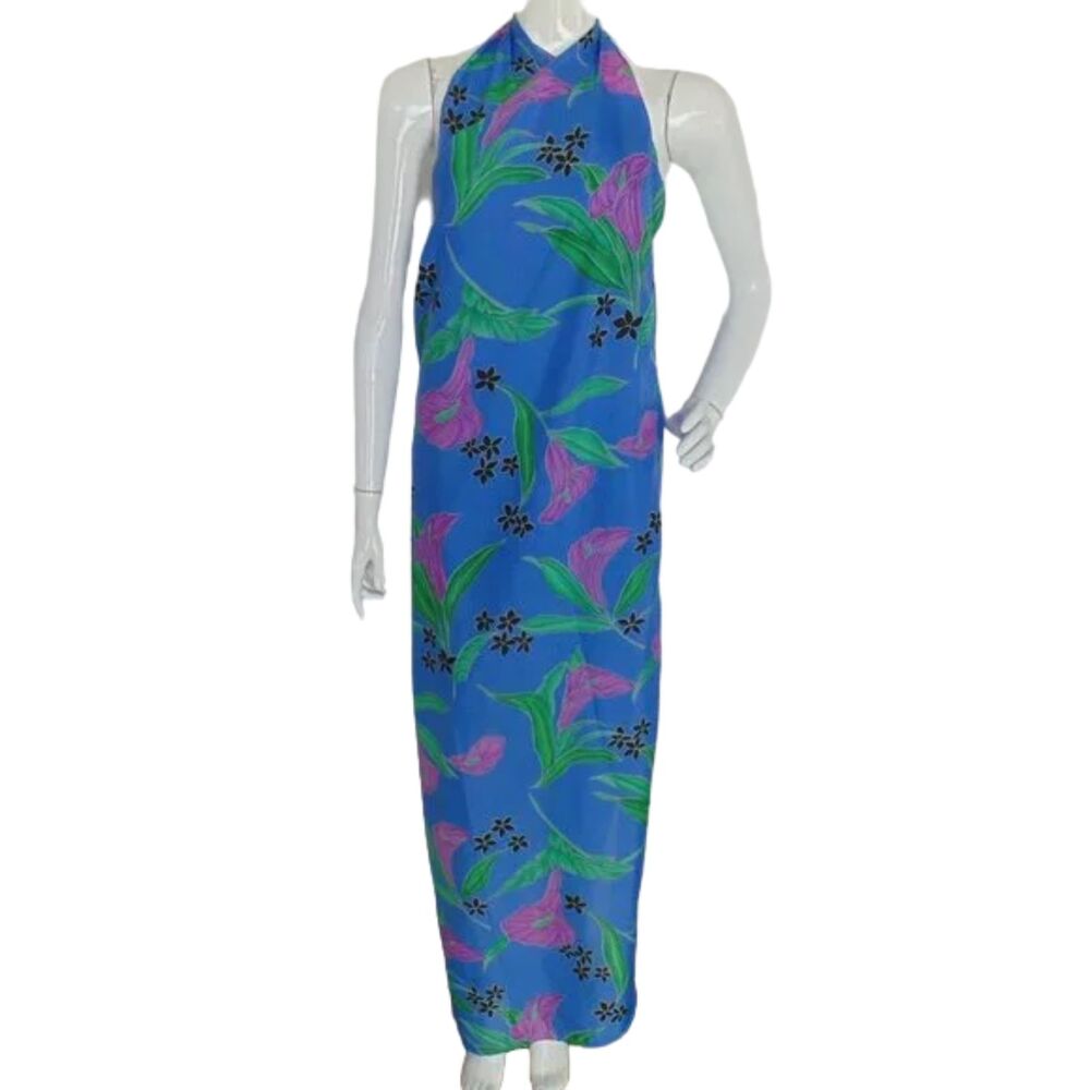 Vintage HILO HATTIE True Wrap/Sarong/Pareo, OS, Blue Floral, Maxi/Floor length - Picture 7 of 11